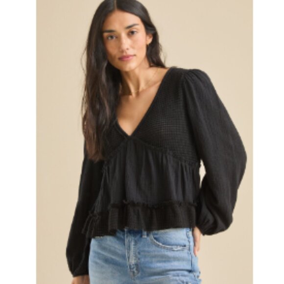 NWT Altar'd State Catarina Babydoll Knit Top Black Boho Peasant Size Large - Picture 1 of 11